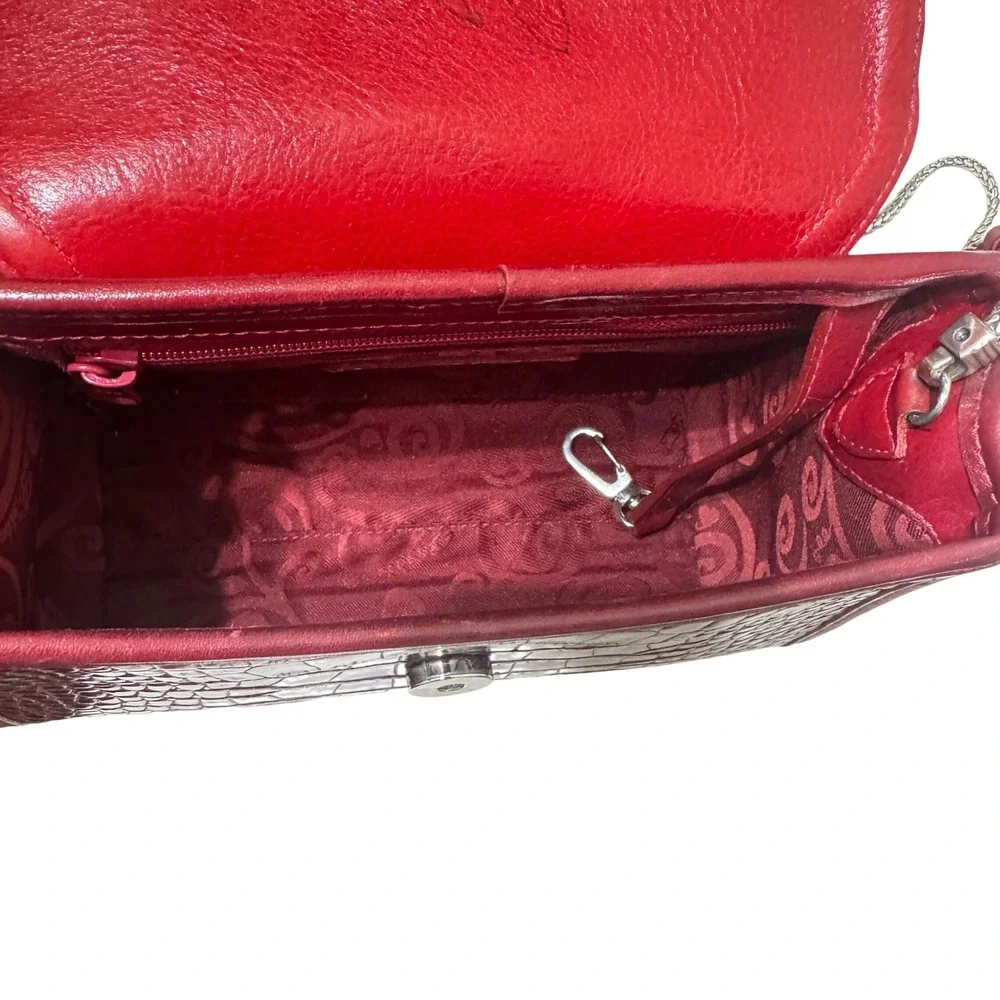 Brighton‎ Crossbody Bag Womens Small Burgundy Croco Leather Excellent Filigree